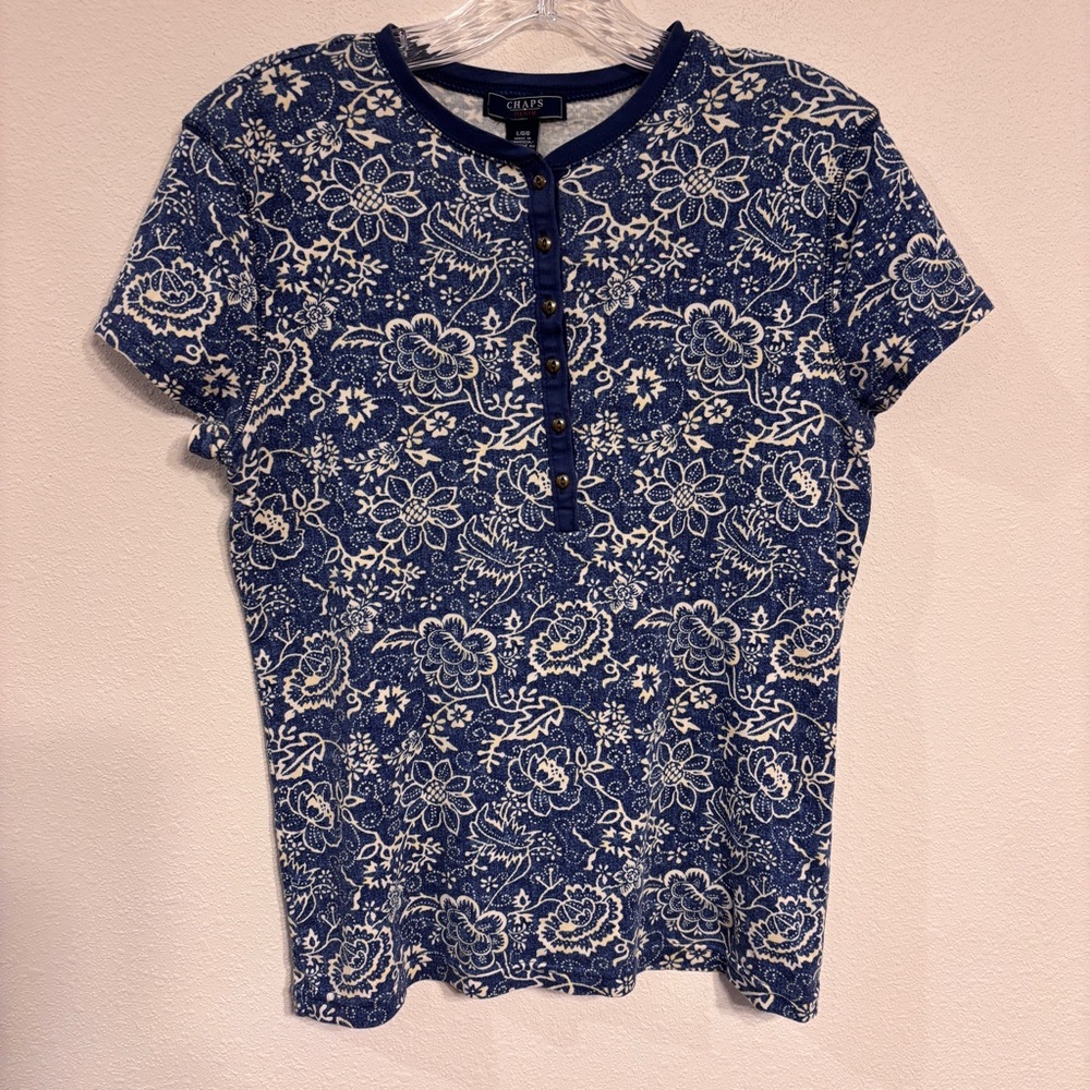 Chaps Women’s Navy Floral Short Sleeve Top SZ Large